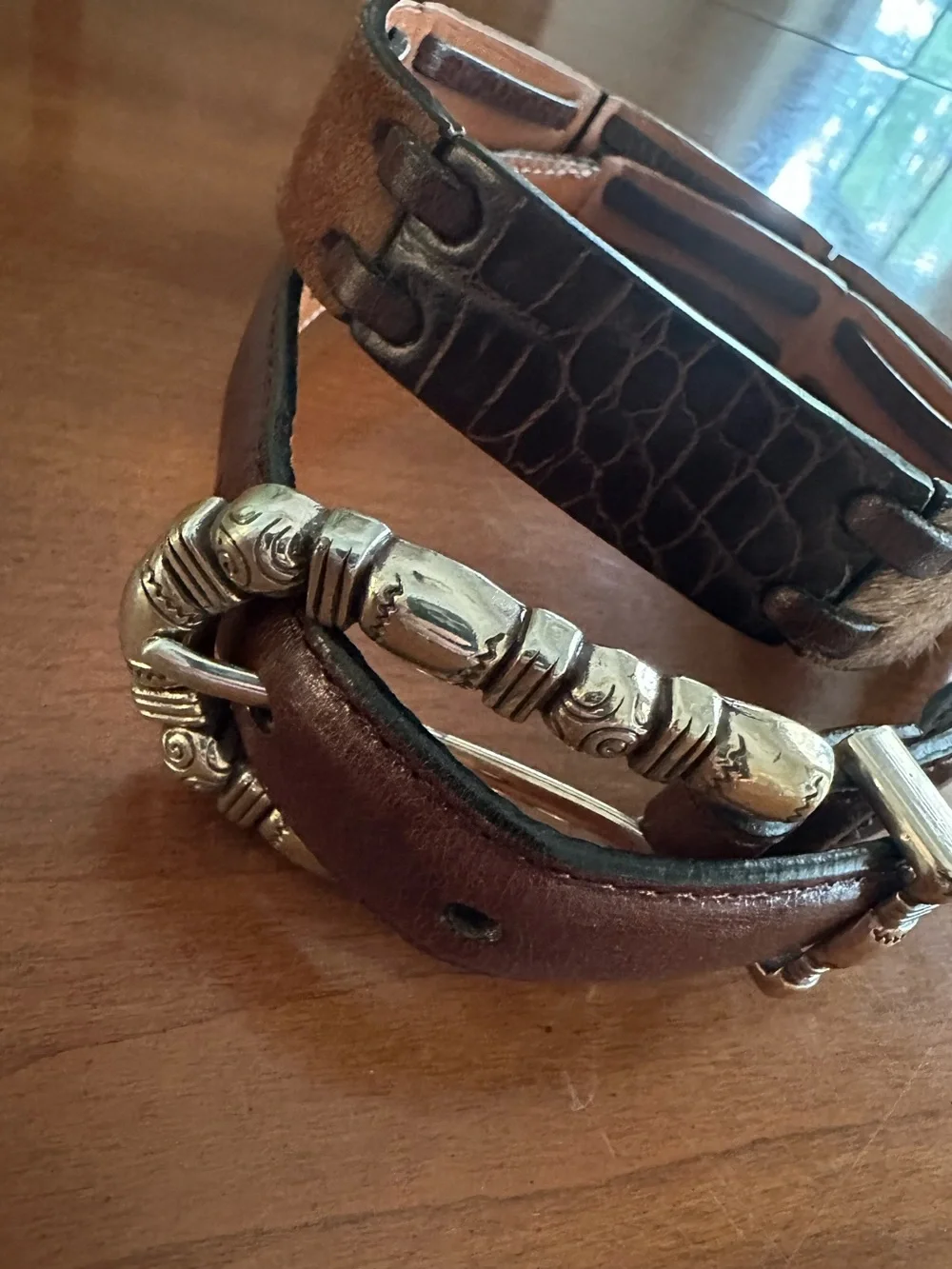 Brighton Genuine Leather Hair-On Hide Patchwork Belt Western Boho Brown Sz M 30